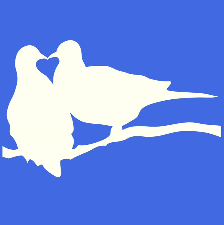 2 colombes blanches sur fond bleu