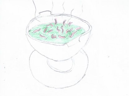 dessin de soupe verte avec des asticots
