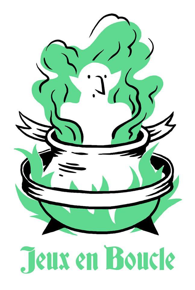 Logo vert clair troll dans une marmite Jeux en Boucle