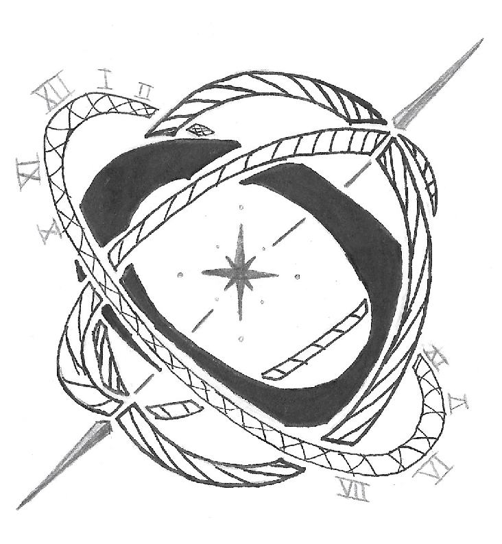 Croquis de tatouage avec un outil astronomique étoile au centre et chiffres romains
