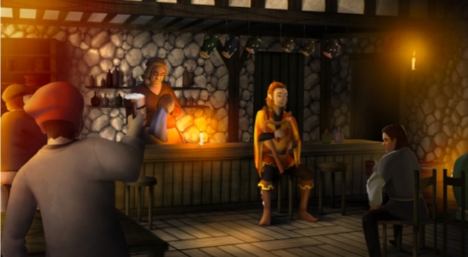 Illustration représentant le personnage de Vergo dans une taverne retouché