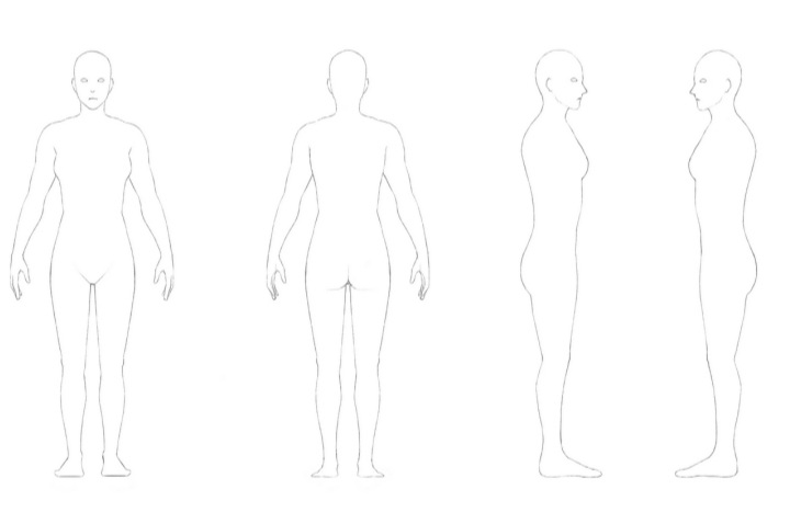 illustration de construction de corps vue sur différent profil retouché