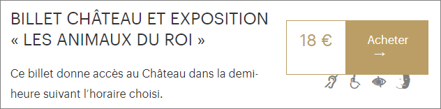 Encart pour acheter des billets pour l'exposition les Animaux du Roi à Versailles