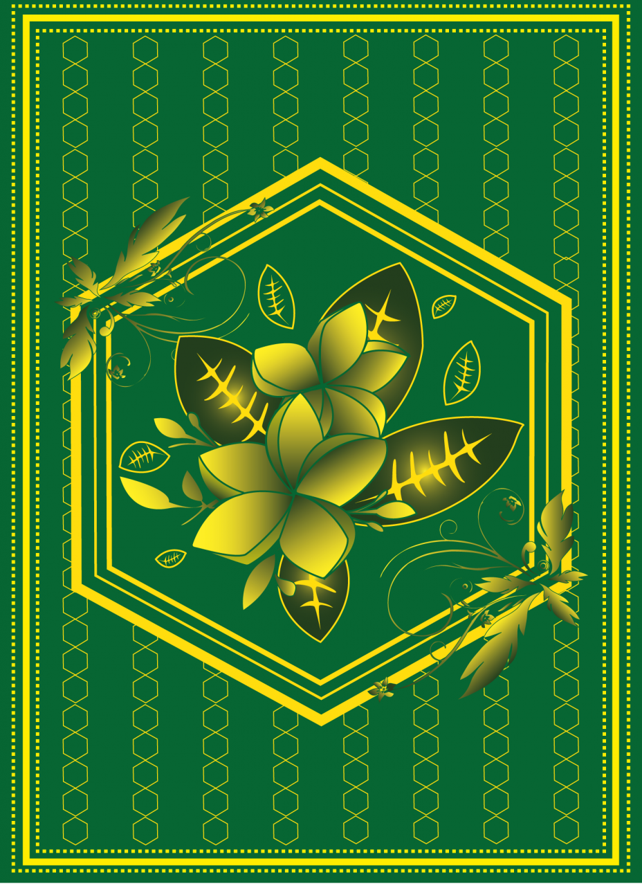 Dos de carte vert avec des motifs fleuris de couleur jaune
